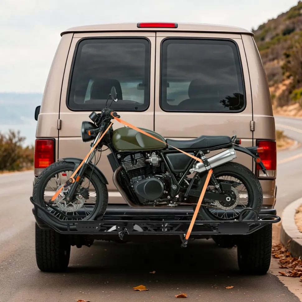 VEVOR Motorcycle Carrier, 400 lbs Capacity, Heavy Duty Aluminum Hitch Mount Rack with 47in Loading Ramp, Straps & Stabilizer, Scooter Dirt Bike Trailer Hauler for Car Truck with 2-Inch Hitch Receiver