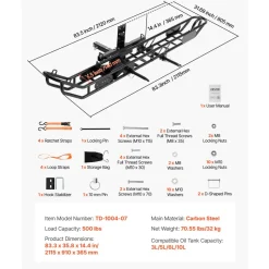 VEVOR Motorcycle Carrier, 400 lbs Capacity, Heavy Duty Aluminum Hitch Mount Rack with 47in Loading Ramp, Straps & Stabilizer, Scooter Dirt Bike Trailer Hauler for Car Truck with 2-Inch Hitch Receiver