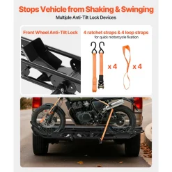 VEVOR Motorcycle Carrier, 400 lbs Capacity, Heavy Duty Aluminum Hitch Mount Rack with 47in Loading Ramp, Straps & Stabilizer, Scooter Dirt Bike Trailer Hauler for Car Truck with 2-Inch Hitch Receiver