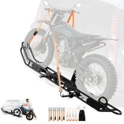 VEVOR Motorcycle Carrier, 400 lbs Capacity, Heavy Duty Aluminum Hitch Mount Rack with 47in Loading Ramp, Straps & Stabilizer, Scooter Dirt Bike Trailer Hauler for Car Truck with 2-Inch Hitch Receiver
