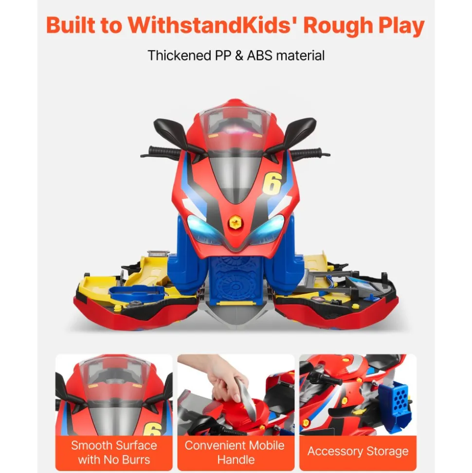 VEVOR Motorcycle Engine Toy, 25 Pieces, Motorcycle Mechanic Toy with Removable Parts, Lights & Sounds, Simulated Riding & Track Racing, Kids Mechanic Workshop Set for Toddler 3 Years and Up, Red