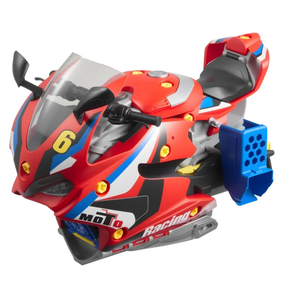 VEVOR Motorcycle Engine Toy, 25 Pieces, Motorcycle Mechanic Toy with Removable Parts, Lights & Sounds, Simulated Riding & Track Racing, Kids Mechanic Workshop Set for Toddler 3 Years and Up, Red