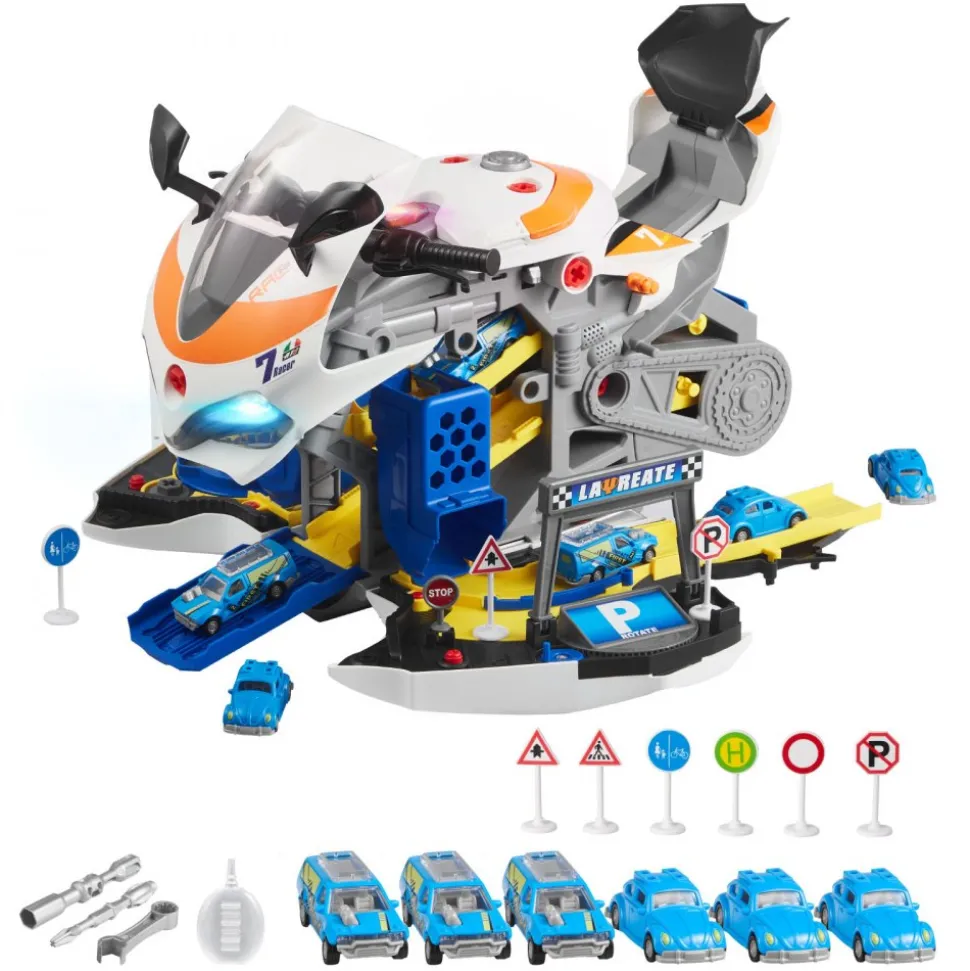 VEVOR Motorcycle Engine Toy, 25 Pieces, Motorcycle Mechanic Toy with Removable Parts, Lights & Sounds, Simulated Riding & Track Racing, Kids Mechanic Workshop Set for Toddler 3 Years and Up, Yellow