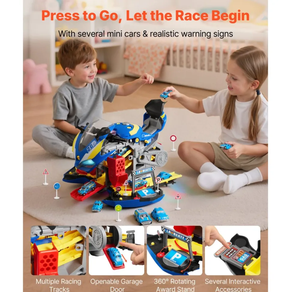 VEVOR Motorcycle Engine Toy, 25 Pieces, Motorcycle Mechanic Toy with Removable Parts, Lights & Sounds, Simulated Riding & Track Racing, Kids Mechanic Workshop Set for Toddler 3 Years and Up, Blue
