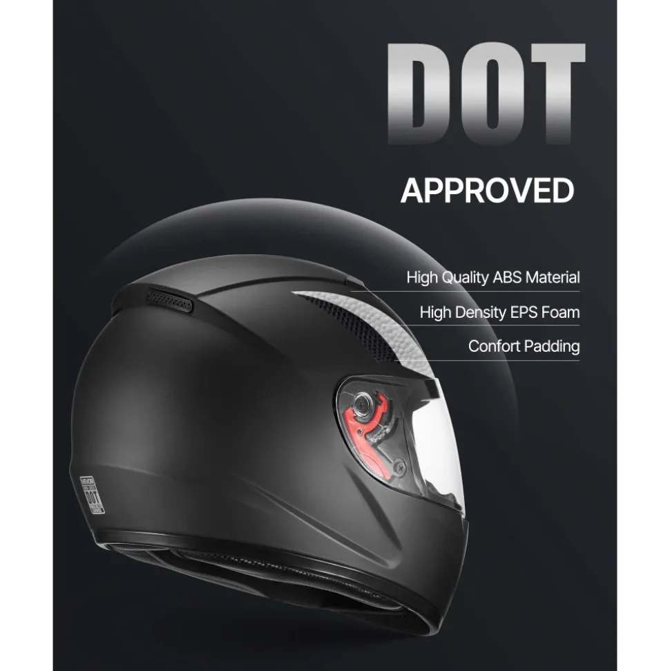 VEVOR Motorcycle Helmet, Full Face, Adult Motocross Dirt Bike Helmet with Tinted and Clear Dual Visor, Motorbike Racing Street with Detachable Liner for Men & Women, DOT Approved, (Matte Black, L)