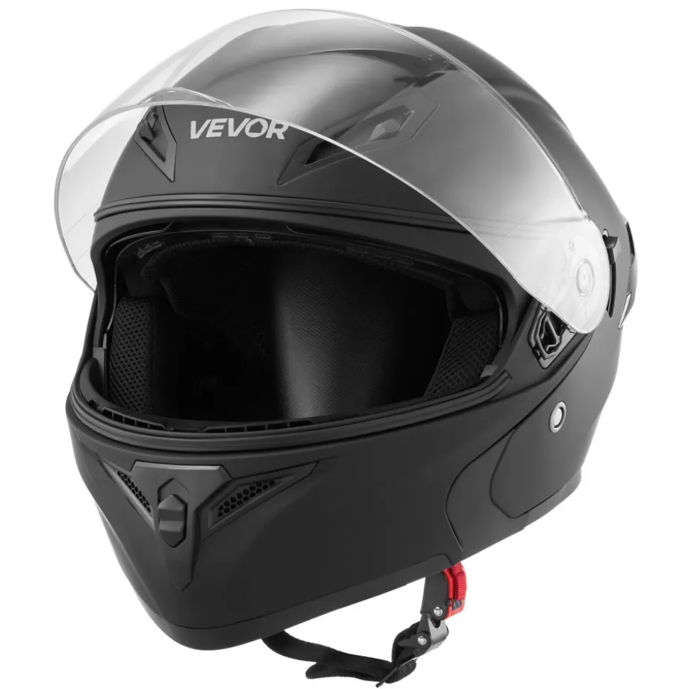 VEVOR Motorcycle Helmet, Modular, Adult Motocross Dirt Bike Helmet with Large Clear Visor, Comfortable Motorbike Racing Street with Detachable Liner for Men & Women, DOT Approved, (Matte Black, XL)
