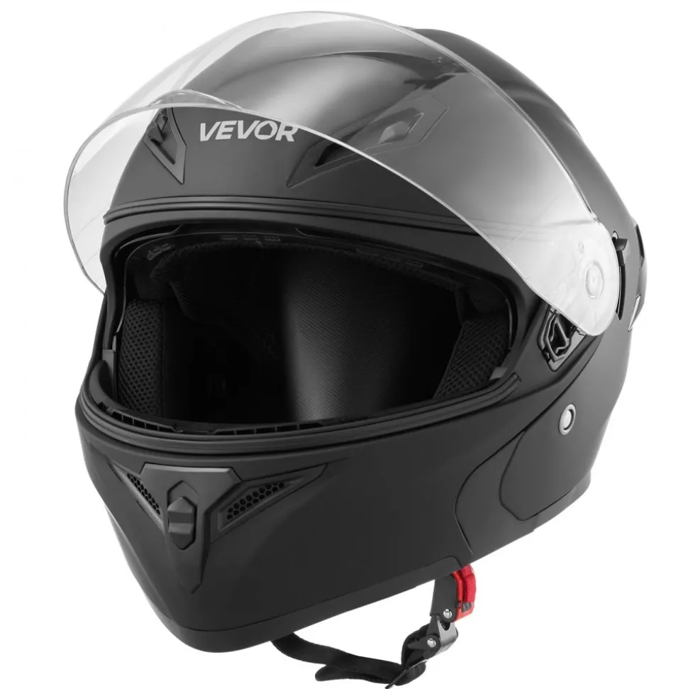 VEVOR Motorcycle Helmet, Modular, Adult Motocross Dirt Bike Helmet with Large Clear Visor, Comfortable Motorbike Racing Street with Detachable Liner for Men & Women, DOT Approved, (Matte Black, XL)