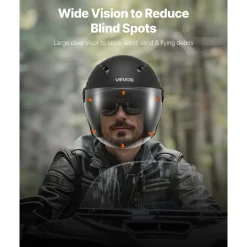 VEVOR Motorcycle Helmet, 3/4 Open Face, Adult Motocross Dirt Bike Helmet with Clear Visor, Comfortable Motorbike Racing Street with Detachable Liner for Men & Women, DOT Approved, (Matte Black, M)