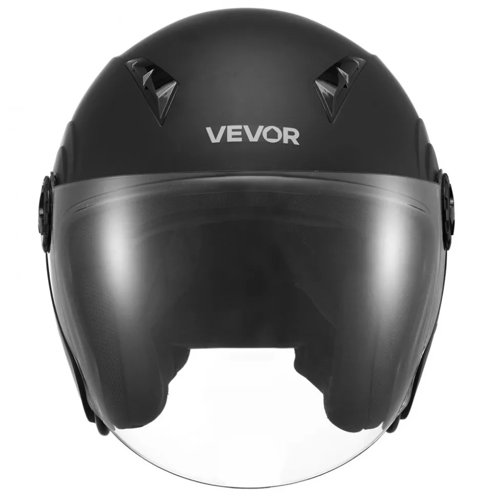 VEVOR Motorcycle Helmet, 3/4 Open Face, Adult Motocross Dirt Bike Helmet with Clear Visor, Comfortable Motorbike Racing Street with Detachable Liner for Men & Women, DOT Approved, (Matte Black, M)