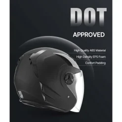 VEVOR Motorcycle Helmet, 3/4 Open Face, Adult Motocross Dirt Bike Helmet with Clear Visor, Comfortable Motorbike Racing Street with Detachable Liner for Men & Women, DOT Approved, (Matte Black, L)