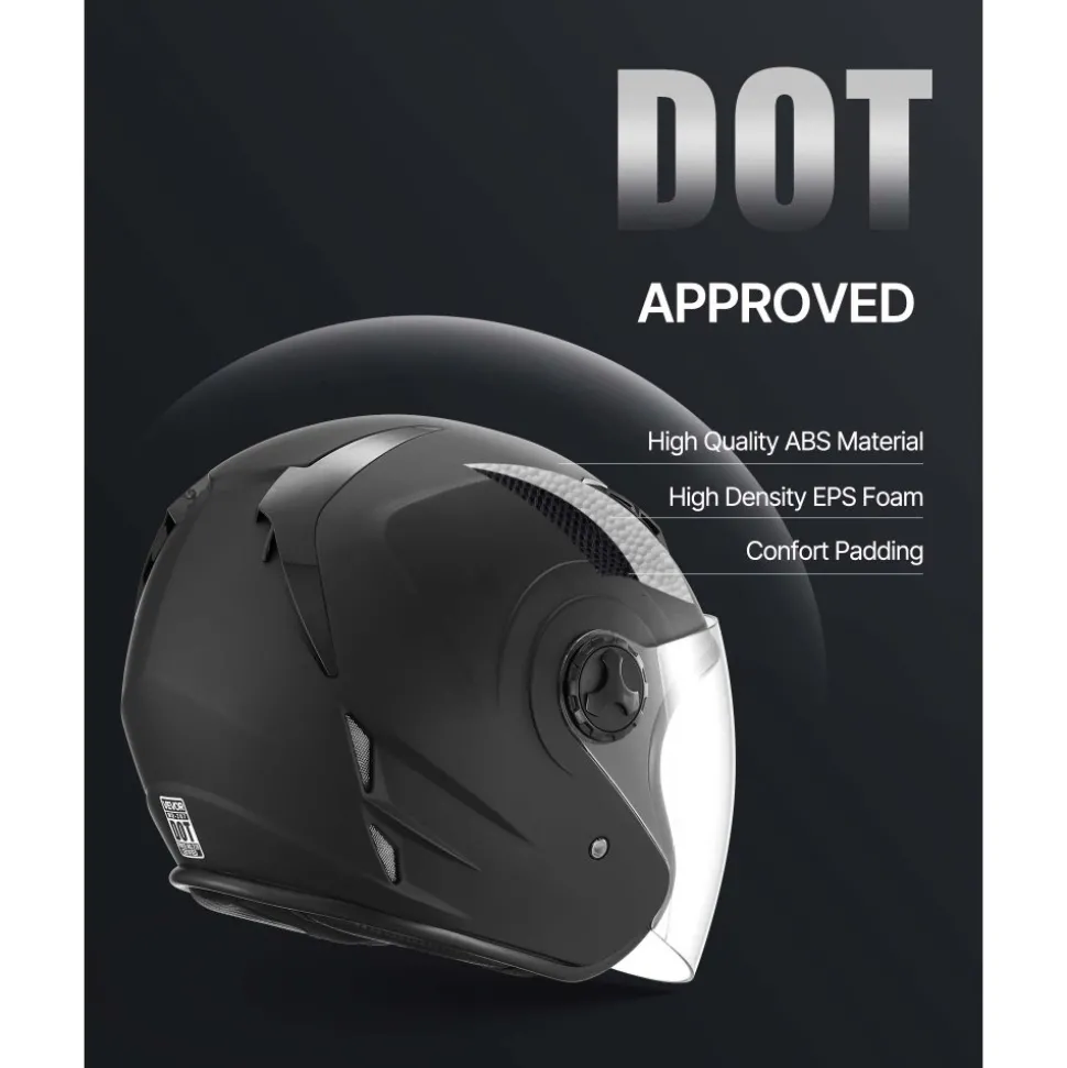VEVOR Motorcycle Helmet, 3/4 Open Face, Adult Motocross Dirt Bike Helmet with Clear Visor, Comfortable Motorbike Racing Street with Detachable Liner for Men & Women, DOT Approved, (Matte Black, L)