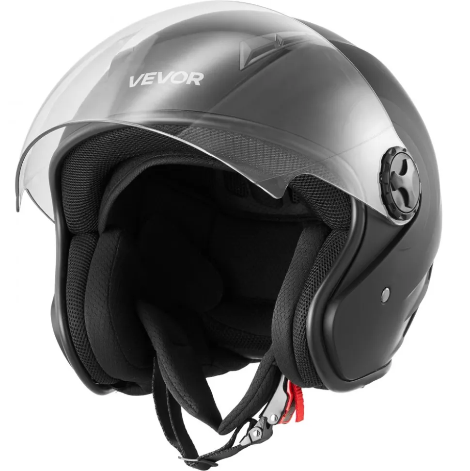 VEVOR Motorcycle Helmet, 3/4 Open Face, Adult Motocross Dirt Bike Helmet with Clear Visor, Comfortable Motorbike Racing Street with Detachable Liner for Men & Women, DOT Approved, (Matte Black, L)