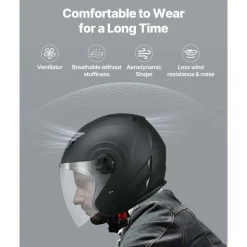 VEVOR Motorcycle Helmet, 3/4 Open Face, Adult Motocross Dirt Bike Helmet with Clear Visor, Comfortable Motorbike Racing Street with Detachable Liner for Men & Women, DOT Approved, (Matte Black, L)