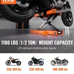 VEVOR Motorcycle Lift, 500 kg Motorcycle Center Scissor Lift Jack with Saddle & Safety Pin, Steel Motorcycle Jack Hoist Stand for Street Bikes, Cruiser Bikes, Touring Motorcycles