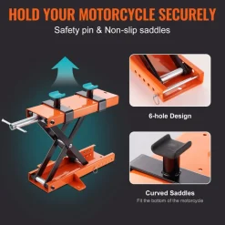 VEVOR Motorcycle Lift, 500 kg Motorcycle Center Scissor Lift Jack with Saddle & Safety Pin, Steel Motorcycle Jack Hoist Stand for Street Bikes, Cruiser Bikes, Touring Motorcycles