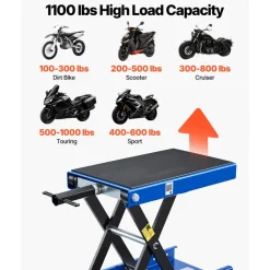 VEVOR Motorcycle Lift, 1100 lbs Motorcycle Scissor Lift Jack with Wide Deck & Lock Pin, 3.74