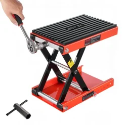 VEVOR Motorcycle Lift, 1200lbs Weight Capacity, Wide Deck Motorcycle Scissor Jack, 4.1-15 in Height Range, Heavy Duty Steel Bike Repair Center Stand with Ratchet and Crank for ATVs, Dirt Bikes