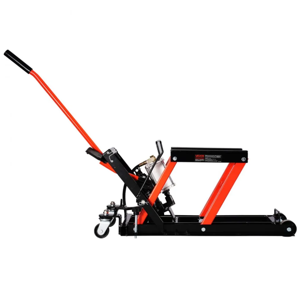 VEVOR Motorcycle Lift, 1500lbs Weight Capacity, Hydraulic & Pneumatic Motorcycle Jack, 4.1-15 in Height Range, Heavy Duty Bike Repair Stand with Removable Ramp with 2 Casters for ATVs, Dirt Bike