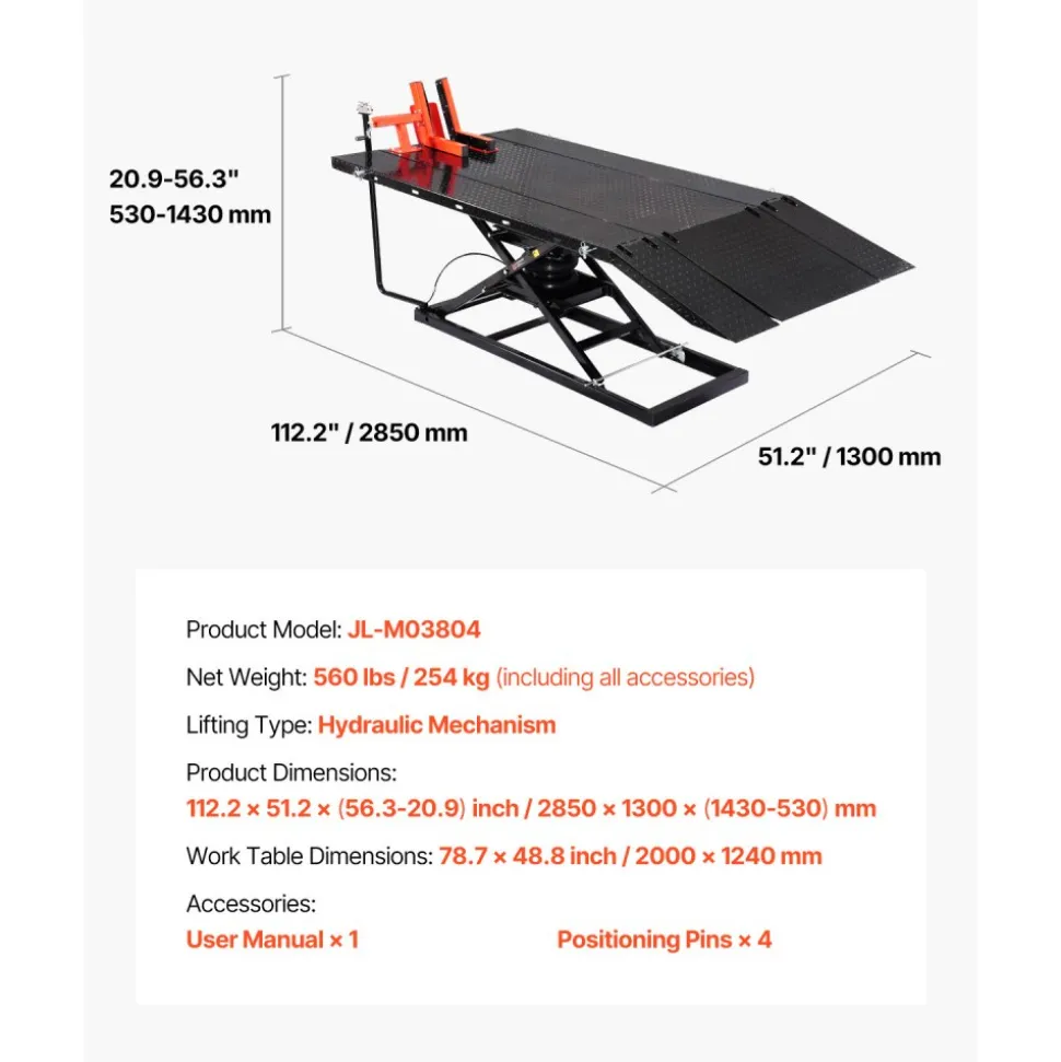 VEVOR Motorcycle Lift Table, 1500lbs Weight Capacity, Pneumatic Motorcycle Jack, 8.6-31 in Height Range, Heavy Duty Bike Repair Stand with Removable Workbench, Repair Platform for ATVs, Dirt Bike