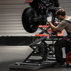 VEVOR Motorcycle Lift Table, 1500lbs Weight Capacity, Pneumatic Motorcycle Jack, 8.6-31 in Height Range, Heavy Duty Bike Repair Stand with Removable Workbench, Repair Platform for ATVs, Dirt Bike