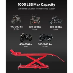 VEVOR Motorcycle Lift Table, 1000lbs Weight Capacity, 360° Flexible Moving Motorcycle Jack Stand, 8.6-31 in Height Range, Heavy Duty Bike Repair Stand with Security Lock for ATVs, Dirt Bike