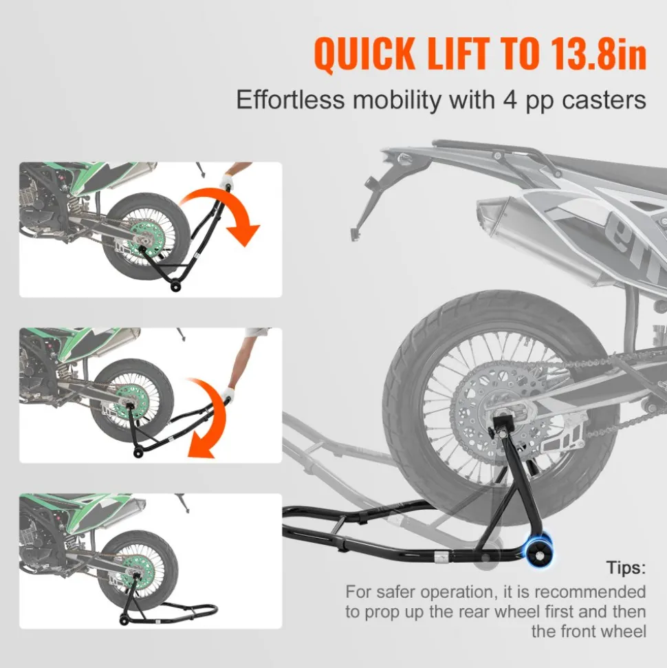 VEVOR Motorcycle Rear Wheel Stand, with U + L Fork Swingarm Spool, 850 lbs Capacity Heavy Duty Rear Wheel Stand Motorcycle Lift Jack Stand, for Suzuki Yamaha Honda Kawasaki, Black