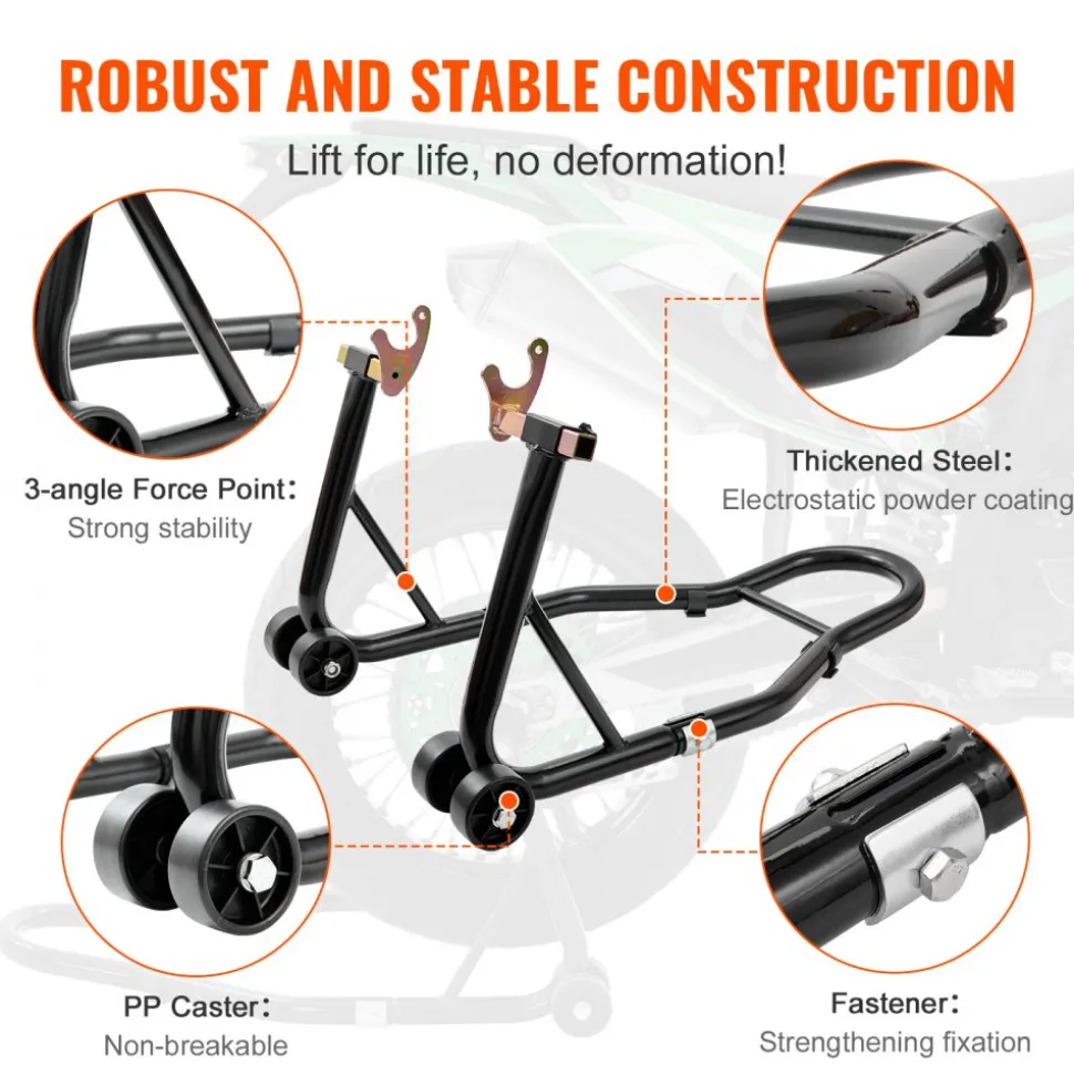 VEVOR Motorcycle Rear Wheel Stand, with U + L Fork Swingarm Spool, 850 lbs Capacity Heavy Duty Rear Wheel Stand Motorcycle Lift Jack Stand, for Suzuki Yamaha Honda Kawasaki, Black
