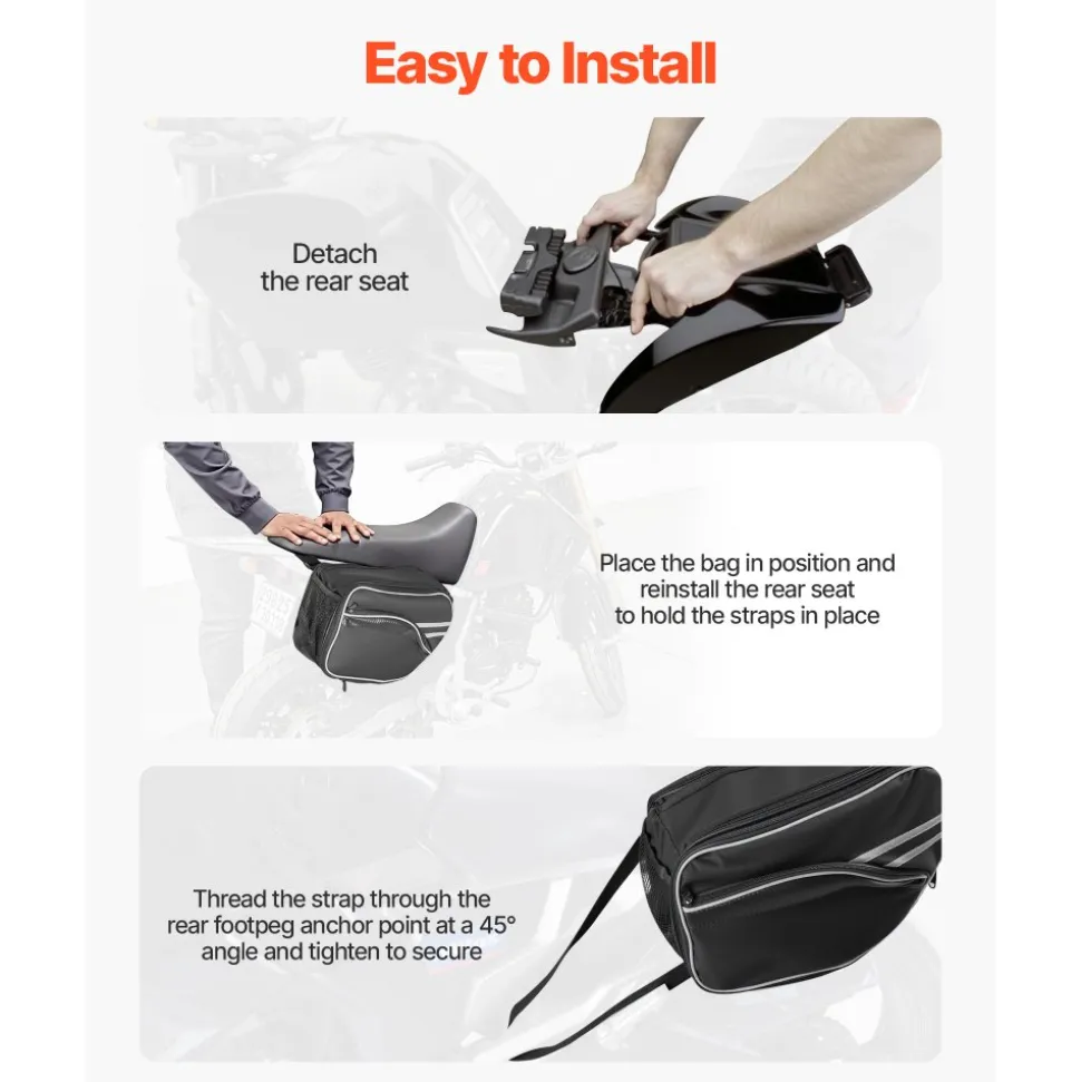 VEVOR Motorcycle Saddlebag, 30 L (15 L x 2) Large Capacity Side Saddle Bag with Waterproof Rain Cover and Straps, Compatible with Most Motorcycles, Outdoor Sports Motorbike Luggage Storage Bag, Black