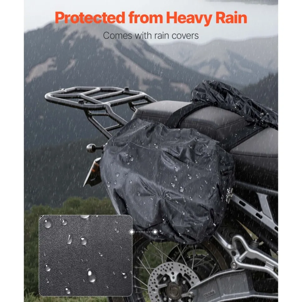 VEVOR Motorcycle Saddlebag, 30 L (15 L x 2) Large Capacity Side Saddle Bag with Waterproof Rain Cover and Straps, Compatible with Most Motorcycles, Outdoor Sports Motorbike Luggage Storage Bag, Black