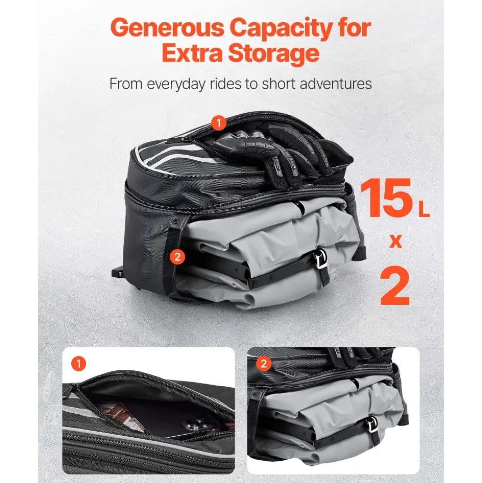 VEVOR Motorcycle Saddlebag, 30 L (15 L x 2) Large Capacity Side Saddle Bag with Waterproof Rain Cover and Straps, Compatible with Most Motorcycles, Outdoor Sports Motorbike Luggage Storage Bag, Black