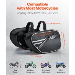 VEVOR Motorcycle Saddlebag, 30 L (15 L x 2) Large Capacity Side Saddle Bag with Waterproof Rain Cover and Straps, Compatible with Most Motorcycles, Outdoor Sports Motorbike Luggage Storage Bag, Black