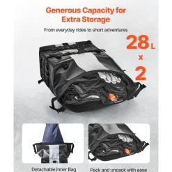 VEVOR Motorcycle Saddlebag, 56 L (28 L x 2) Large Capacity Side Saddle Bag Compatible with Most Motorcycles, Waterproof Fabric Outdoor Sports Motorbike Luggage Storage with Detachable Inner Bag, Black