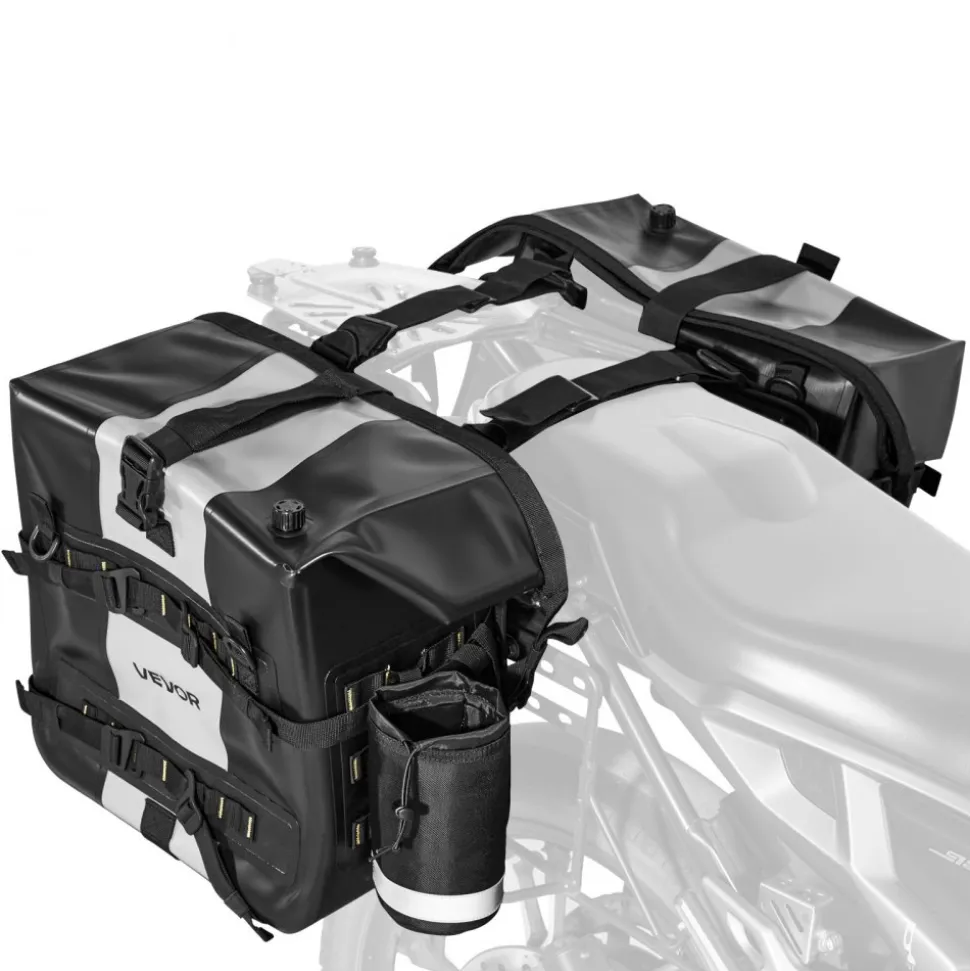 VEVOR Motorcycle Saddlebag, 56 L (28 L x 2) Large Capacity Side Saddle Bag Compatible with Most Motorcycles, Waterproof Fabric Outdoor Sports Motorbike Luggage Storage with Detachable Inner Bag, Black