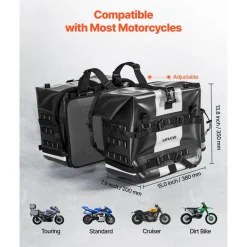VEVOR Motorcycle Saddlebag, 56 L (28 L x 2) Large Capacity Side Saddle Bag Compatible with Most Motorcycles, Waterproof Fabric Outdoor Sports Motorbike Luggage Storage with Detachable Inner Bag, Black