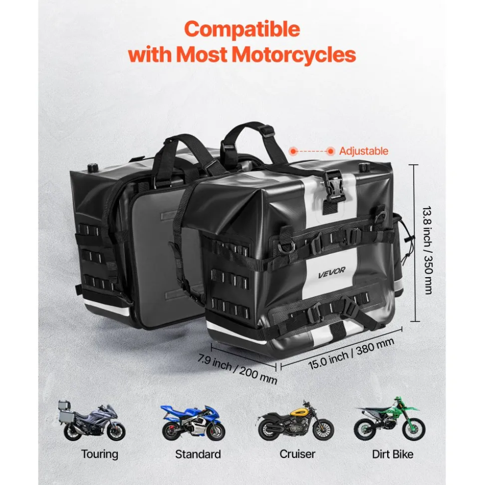 VEVOR Motorcycle Saddlebag, 56 L (28 L x 2) Large Capacity Side Saddle Bag Compatible with Most Motorcycles, Waterproof Fabric Outdoor Sports Motorbike Luggage Storage with Detachable Inner Bag, Black