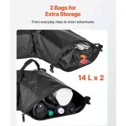 VEVOR Motorcycle Saddlebags, 28 L (14 L x 2) Large Capacity Side Saddle Bags Compatible with Most Motorcycles, Waterproof Outdoor Sports Motorbike Luggage Storage Shoulder Bag with Bottom Strap, Black