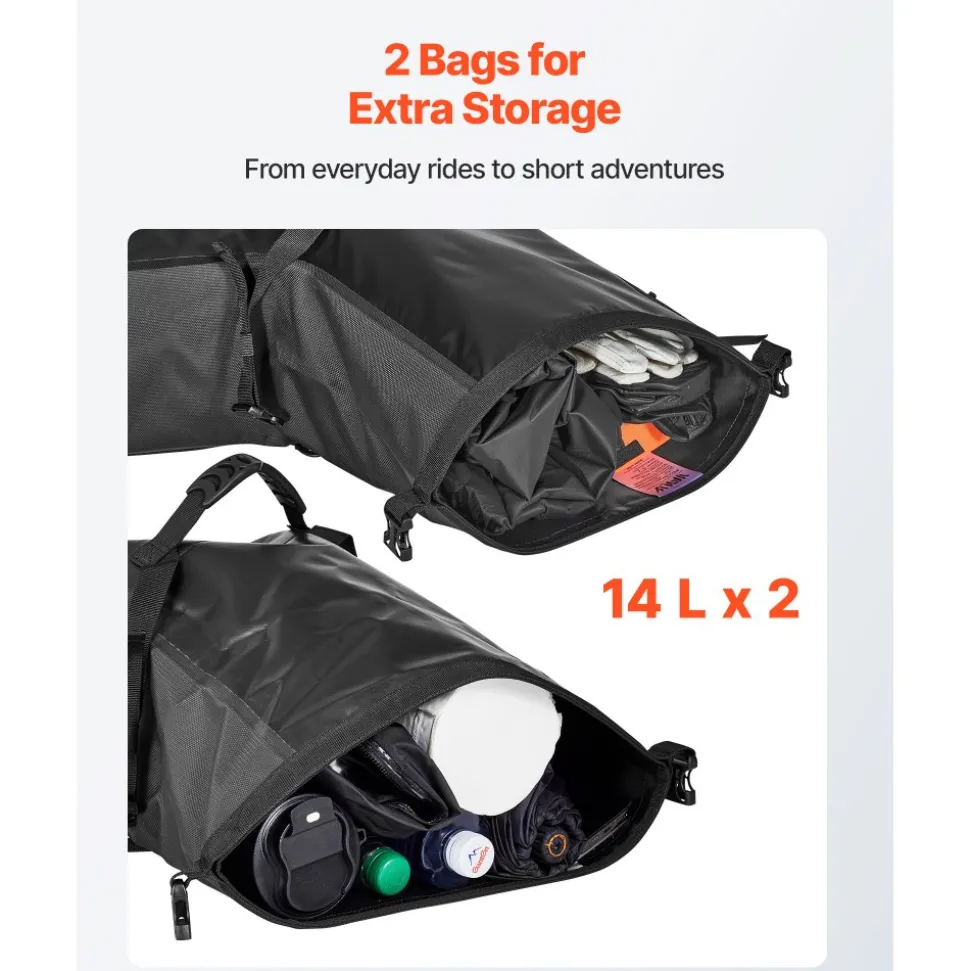 VEVOR Motorcycle Saddlebags, 28 L (14 L x 2) Large Capacity Side Saddle Bags Compatible with Most Motorcycles, Waterproof Outdoor Sports Motorbike Luggage Storage Shoulder Bag with Bottom Strap, Black