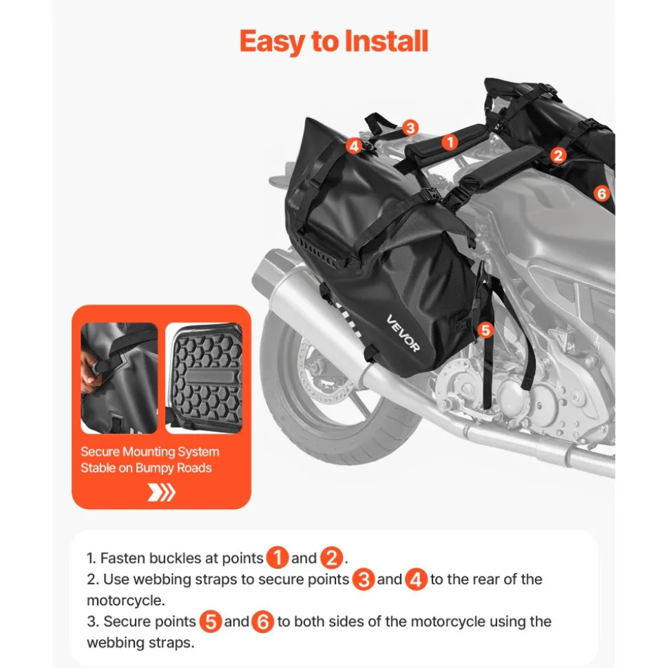 VEVOR Motorcycle Saddlebags, 28 L (14 L x 2) Large Capacity Side Saddle Bags Compatible with Most Motorcycles, Waterproof Outdoor Sports Motorbike Luggage Storage Shoulder Bag with Bottom Strap, Black