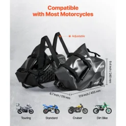 VEVOR Motorcycle Saddlebags, 28 L (14 L x 2) Large Capacity Side Saddle Bags Compatible with Most Motorcycles, Waterproof Outdoor Sports Motorbike Luggage Storage Shoulder Bag with Bottom Strap, Black