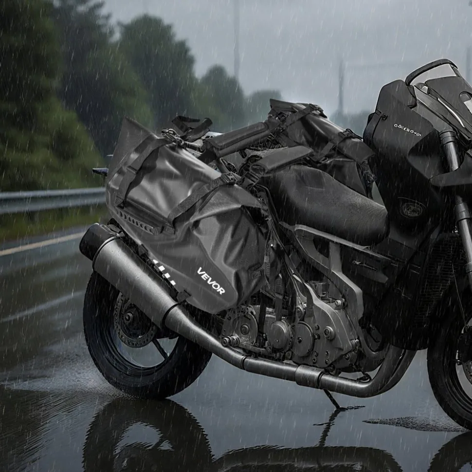 VEVOR Motorcycle Saddlebags, 28 L (14 L x 2) Large Capacity Side Saddle Bags Compatible with Most Motorcycles, Waterproof Outdoor Sports Motorbike Luggage Storage Shoulder Bag with Bottom Strap, Black