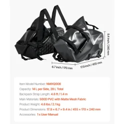 VEVOR Motorcycle Saddlebags, 28 L (14 L x 2) Large Capacity Side Saddle Bags Compatible with Most Motorcycles, Waterproof Outdoor Sports Motorbike Luggage Storage Shoulder Bag with Bottom Strap, Black