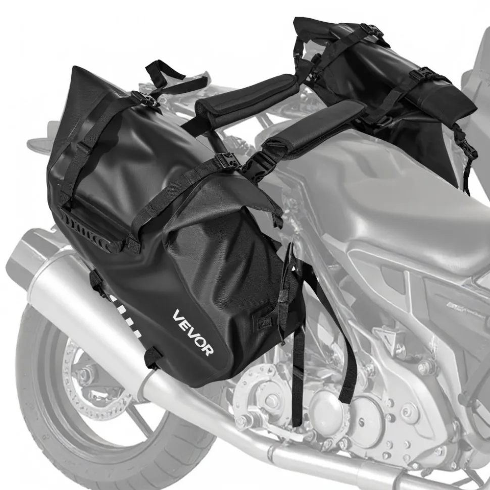 VEVOR Motorcycle Saddlebags, 28 L (14 L x 2) Large Capacity Side Saddle Bags Compatible with Most Motorcycles, Waterproof Outdoor Sports Motorbike Luggage Storage Shoulder Bag with Bottom Strap, Black