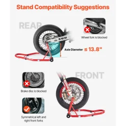 VEVOR Motorcycle Stand Lift, 850lbs Capacity Front Rear Combo Stand Lift, Front Wheel Dual-Fork Stand, Rear U+L Fork Swingarm Spool Stand, for Most Yamaha Honda Kawasaki Suzuki Motorcycles, Red