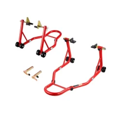 VEVOR Motorcycle Stand Lift, 850lbs Capacity Front Rear Combo Stand Lift, Front Wheel Dual-Fork Stand, Rear U+L Fork Swingarm Spool Stand, for Most Yamaha Honda Kawasaki Suzuki Motorcycles, Red