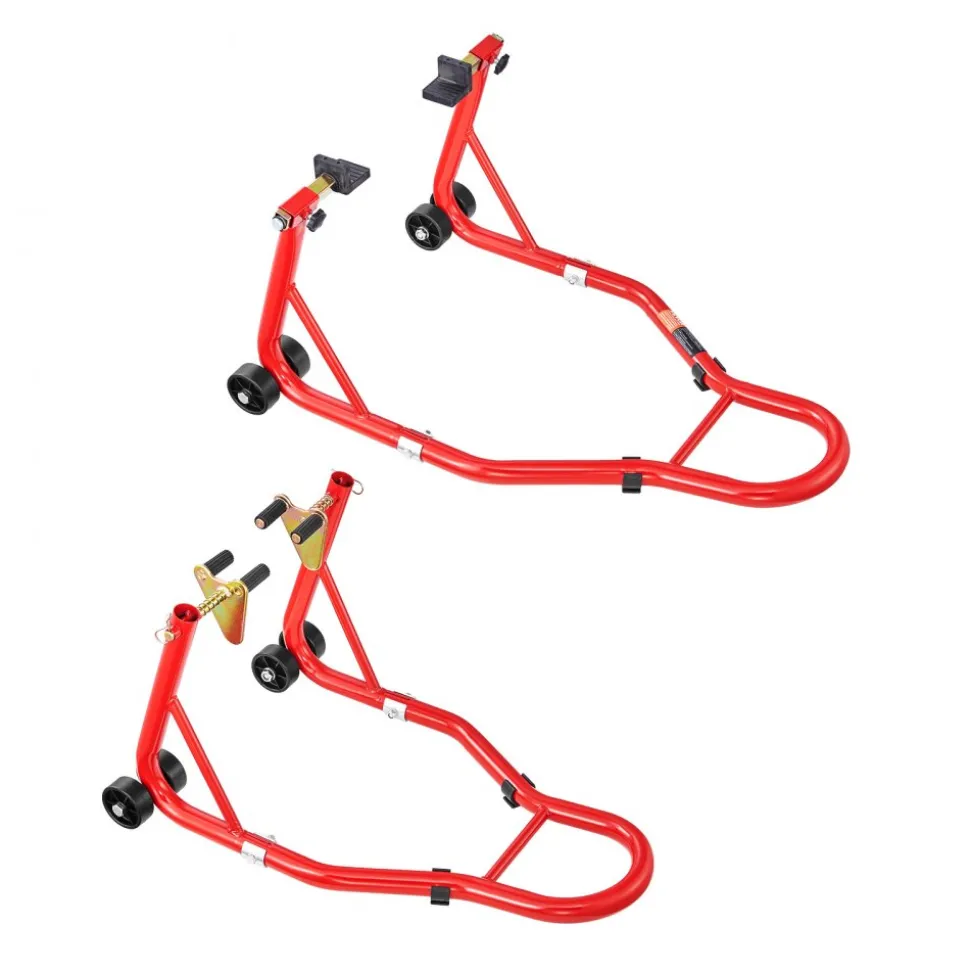 VEVOR Motorcycle Stand Lift, 850lbs Capacity Front Rear Combo Stand Lift, Front Wheel Dual-Fork Stand, Rear U+L Fork Swingarm Spool Stand, for Most Yamaha Honda Kawasaki Suzuki Motorcycles, Red