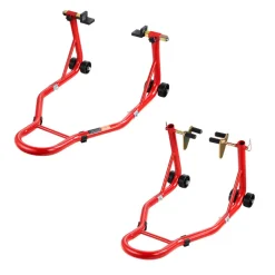 VEVOR Motorcycle Stand Lift, 850lbs Capacity Front Rear Combo Stand Lift, Front Wheel Dual-Fork Stand, Rear U+L Fork Swingarm Spool Stand, for Most Yamaha Honda Kawasaki Suzuki Motorcycles, Red