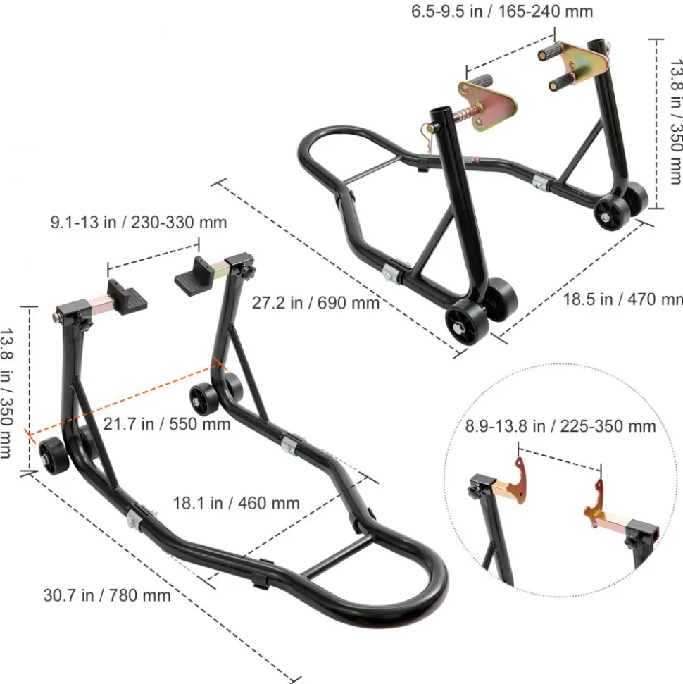 VEVOR Motorcycle Stand Lift, 850lbs Front Rear Combo Stand Lift Stand, Front and Rear Wheel Fork Stand, U+L Fork Swingarm Spool, Compatible with Most Yamaha Honda Kawasaki Suzuki Motorcycles, Black