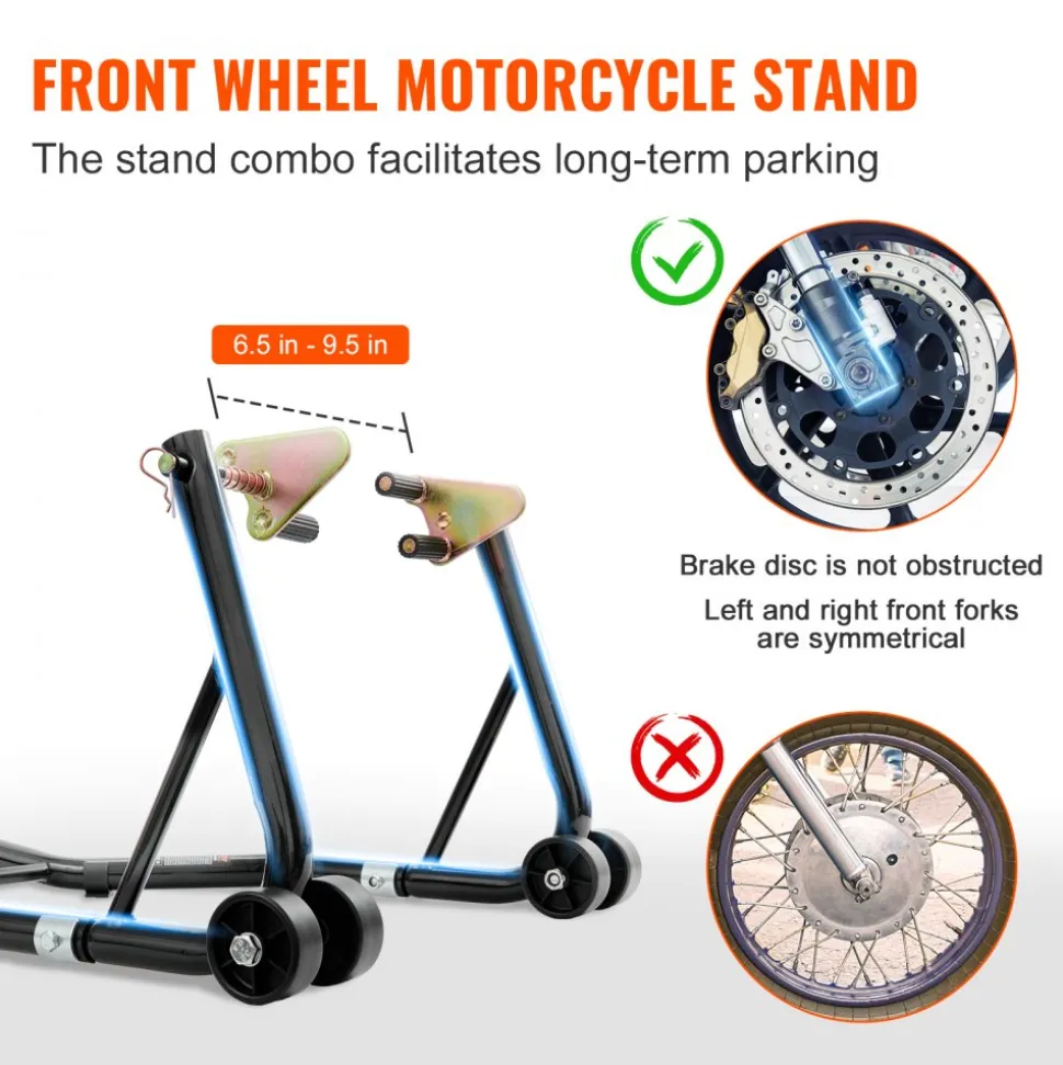 VEVOR Motorcycle Stand Lift, 850lbs Front Rear Combo Stand Lift Stand, Front and Rear Wheel Fork Stand, U+L Fork Swingarm Spool, Compatible with Most Yamaha Honda Kawasaki Suzuki Motorcycles, Black