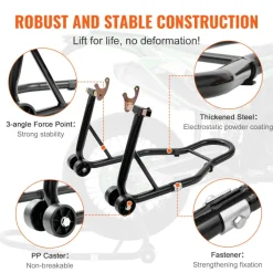 VEVOR Motorcycle Stand Lift, 850lbs Front Rear Combo Stand Lift Stand, Front and Rear Wheel Fork Stand, U+L Fork Swingarm Spool, Compatible with Most Yamaha Honda Kawasaki Suzuki Motorcycles, Black