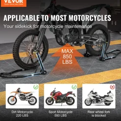 VEVOR Motorcycle Stand Lift, 850lbs Front Rear Combo Stand Lift Stand, Front and Rear Wheel Fork Stand, U+L Fork Swingarm Spool, Compatible with Most Yamaha Honda Kawasaki Suzuki Motorcycles, Black